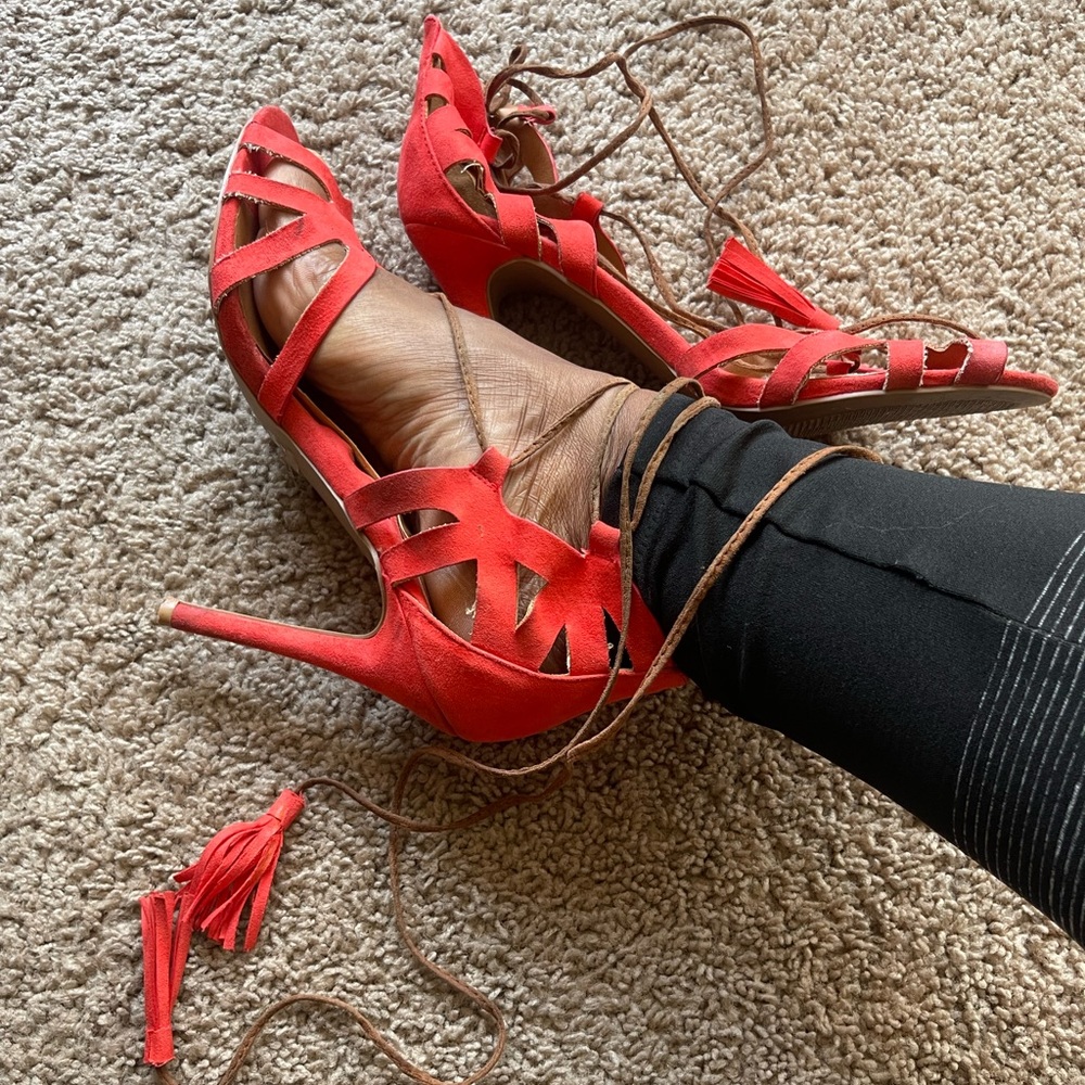 Charlotte Russe coral open toe ankle wrap heels